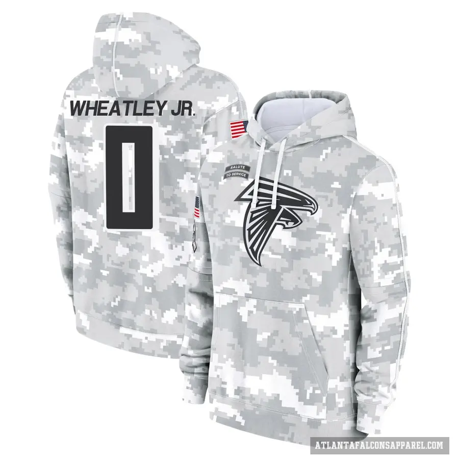 Men's ＃0 Tyrone Wheatley Jr. Atlanta Falcons Arctic Camo 2024 Salute to Service Club Fleece Pullover Hoodie