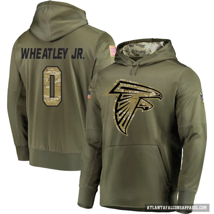 Men's ＃0 Tyrone Wheatley Jr. Atlanta Falcons Olive Salute to Service Pullover Hoodie