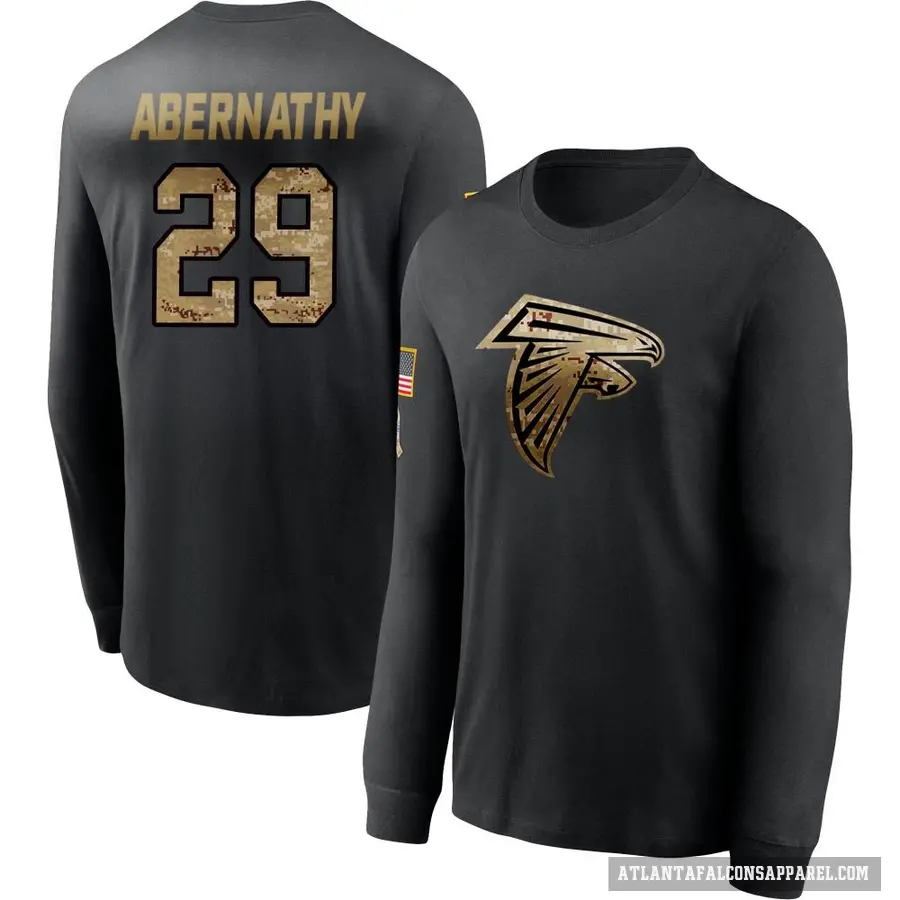 Men's ＃29 Micah Abernathy Atlanta Falcons Black 2020 Salute To Service Sideline Performance Long Sleeve T-Shirt