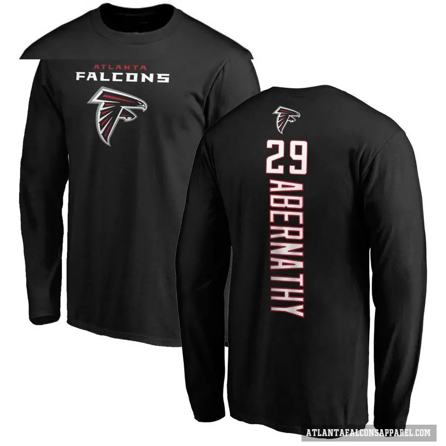 Men's ＃29 Micah Abernathy Atlanta Falcons Black Backer Long Sleeve T-Shirt