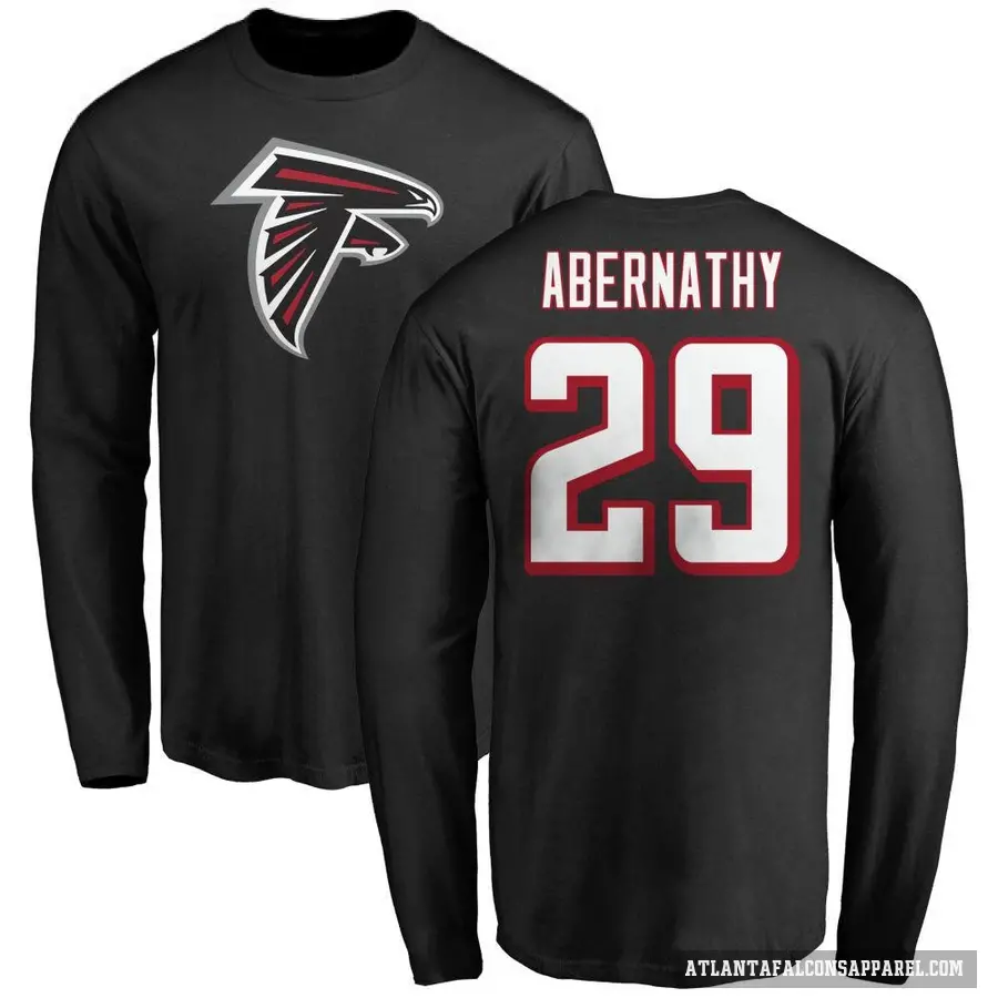 Men's ＃29 Micah Abernathy Atlanta Falcons Black Logo Long Sleeve T-Shirt