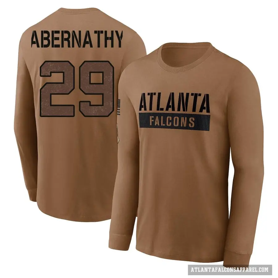 Men's ＃29 Micah Abernathy Atlanta Falcons Brown 2023 Salute To Service Long Sleeve T-Shirt