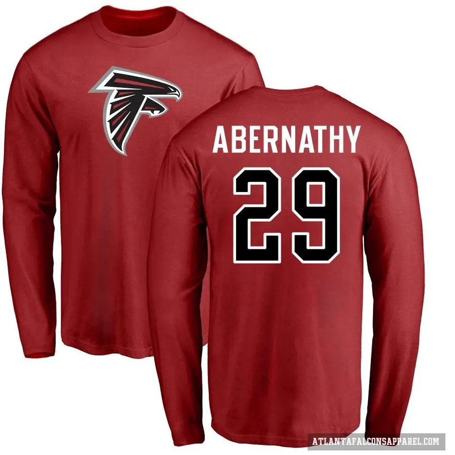 Men's ＃29 Micah Abernathy Atlanta Falcons Red Logo Long Sleeve T-Shirt