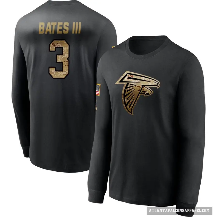 Men's ＃3 Jessie Bates III Atlanta Falcons Black 2020 Salute To Service Sideline Performance Long Sleeve T-Shirt