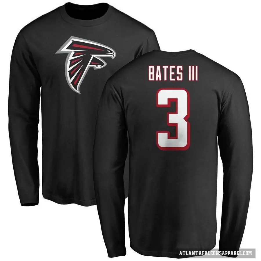 Men's ＃3 Jessie Bates III Atlanta Falcons Black Logo Long Sleeve T-Shirt