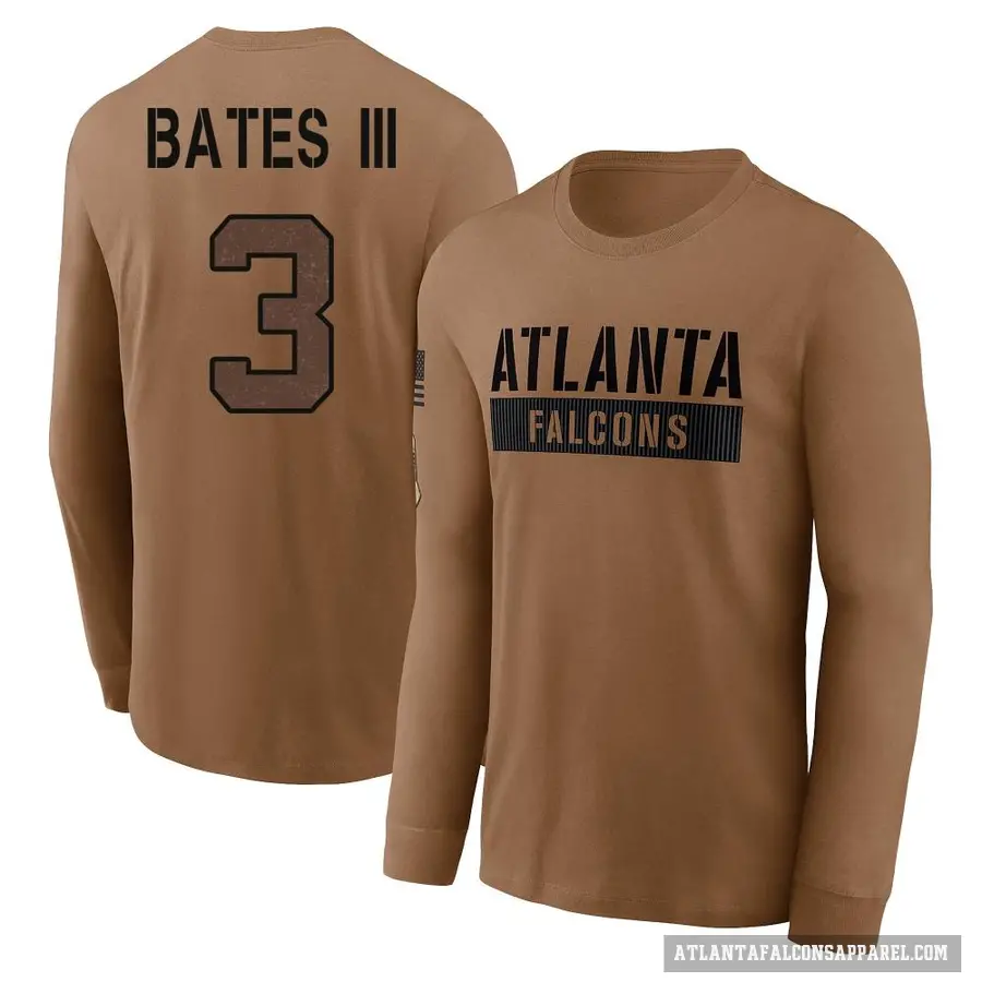 Men's ＃3 Jessie Bates III Atlanta Falcons Brown 2023 Salute To Service Long Sleeve T-Shirt