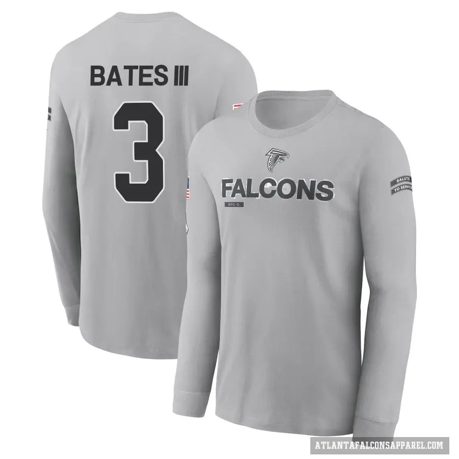 Men's ＃3 Jessie Bates III Atlanta Falcons Gray 2024 Salute to Service Long Sleeve T-Shirt