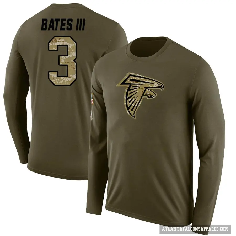 Men's ＃3 Jessie Bates III Atlanta Falcons Olive Salute to Service Sideline Long Sleeve T-Shirt