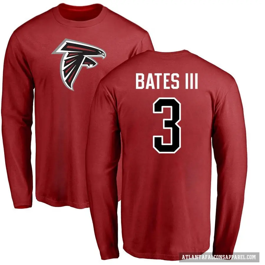 Men's ＃3 Jessie Bates III Atlanta Falcons Red Logo Long Sleeve T-Shirt