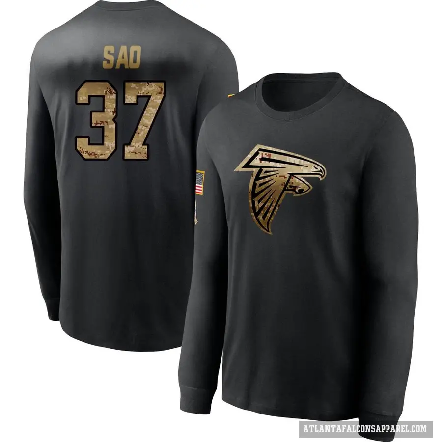 Men's ＃37 Anthony Sao Atlanta Falcons Black 2020 Salute To Service Sideline Performance Long Sleeve T-Shirt