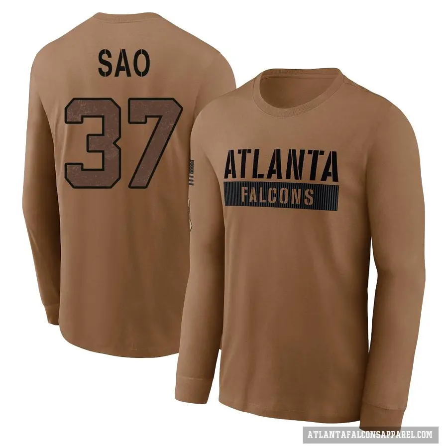 Men's ＃37 Anthony Sao Atlanta Falcons Brown 2023 Salute To Service Long Sleeve T-Shirt