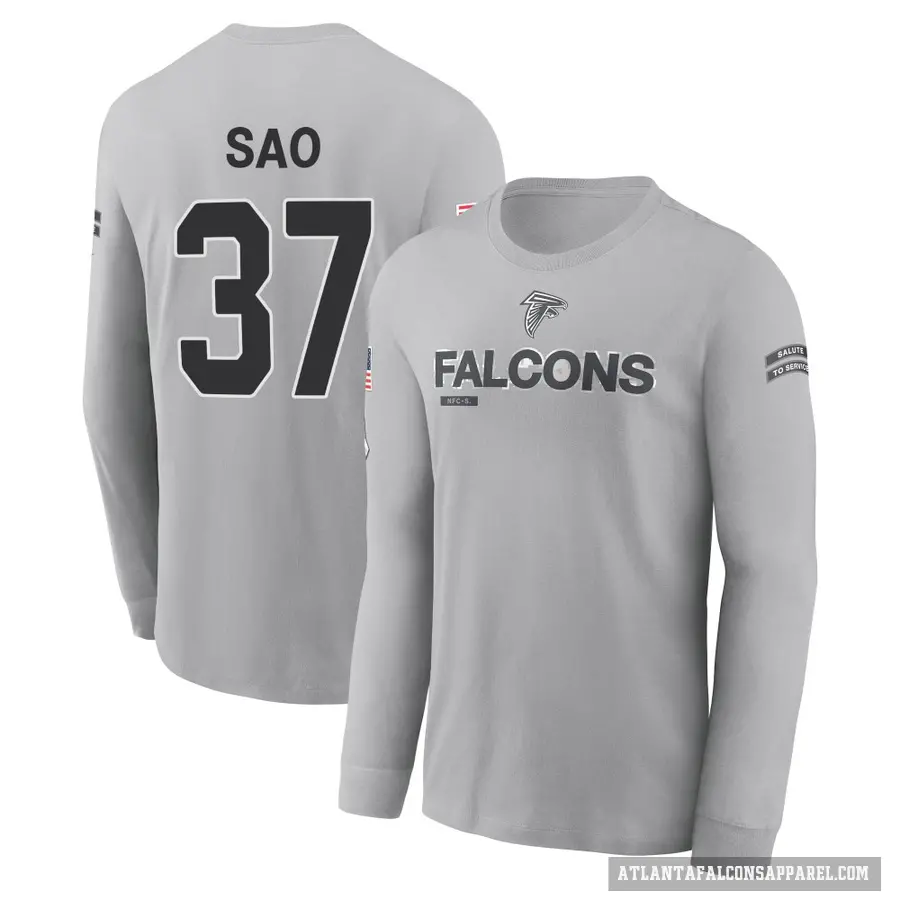 Men's ＃37 Anthony Sao Atlanta Falcons Gray 2024 Salute to Service Long Sleeve T-Shirt