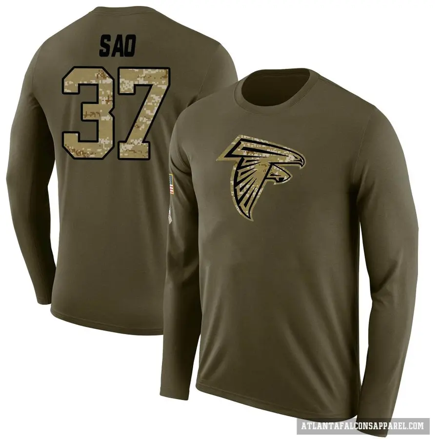 Men's ＃37 Anthony Sao Atlanta Falcons Olive Salute to Service Sideline Long Sleeve T-Shirt