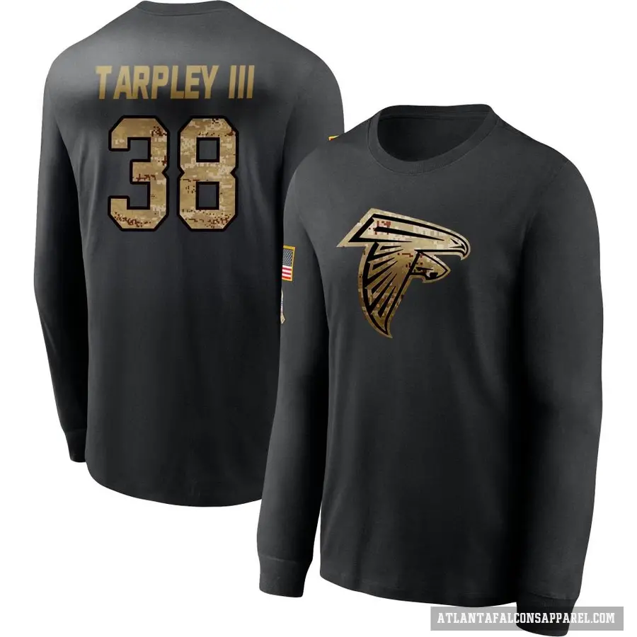 Men's ＃38 Tre Tarpley III Atlanta Falcons Black 2020 Salute To Service Sideline Performance Long Sleeve T-Shirt