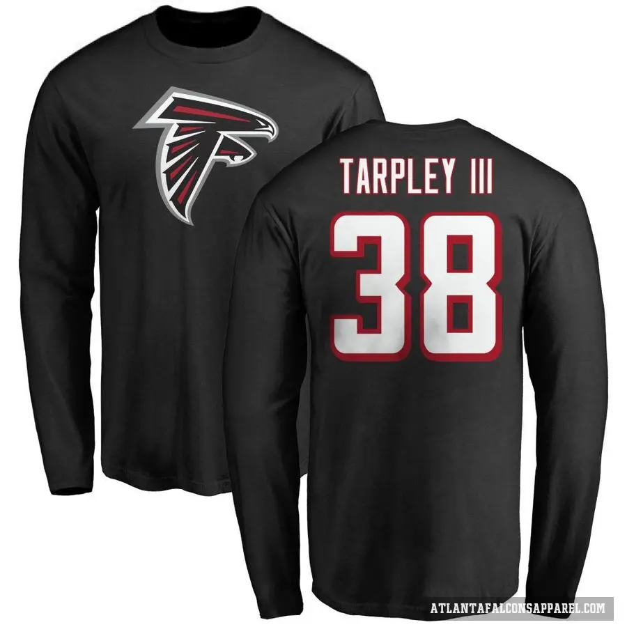 Men's ＃38 Tre Tarpley III Atlanta Falcons Black Logo Long Sleeve T-Shirt