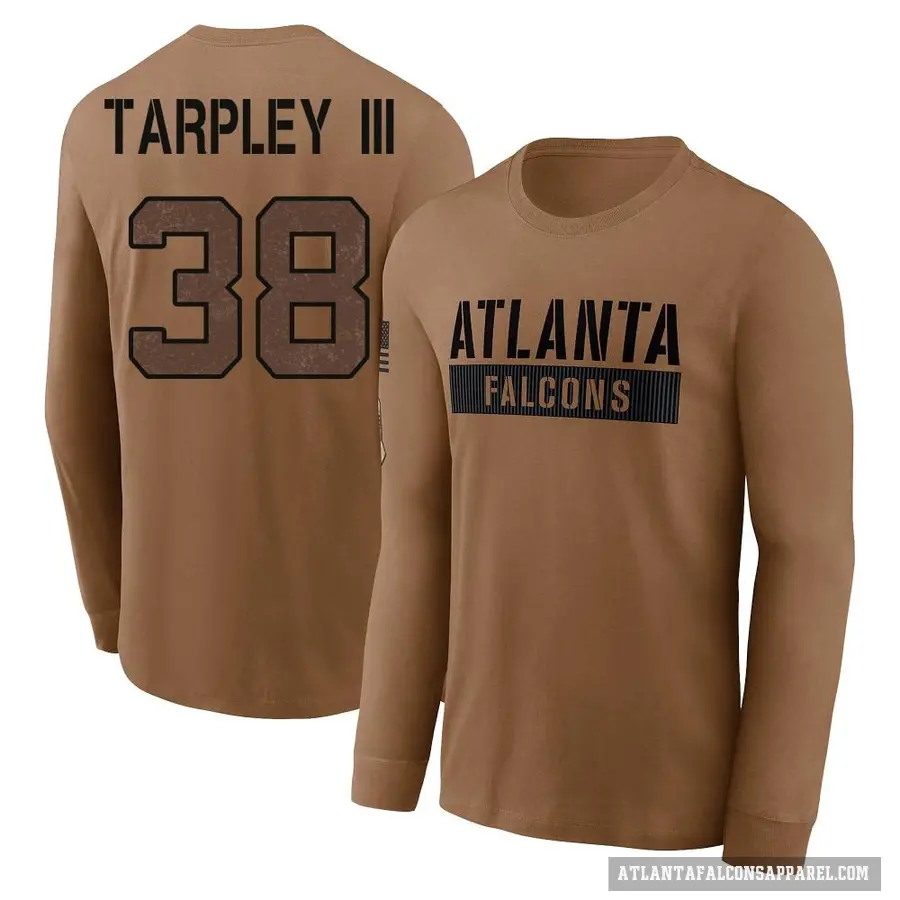 Men's ＃38 Tre Tarpley III Atlanta Falcons Brown 2023 Salute To Service Long Sleeve T-Shirt