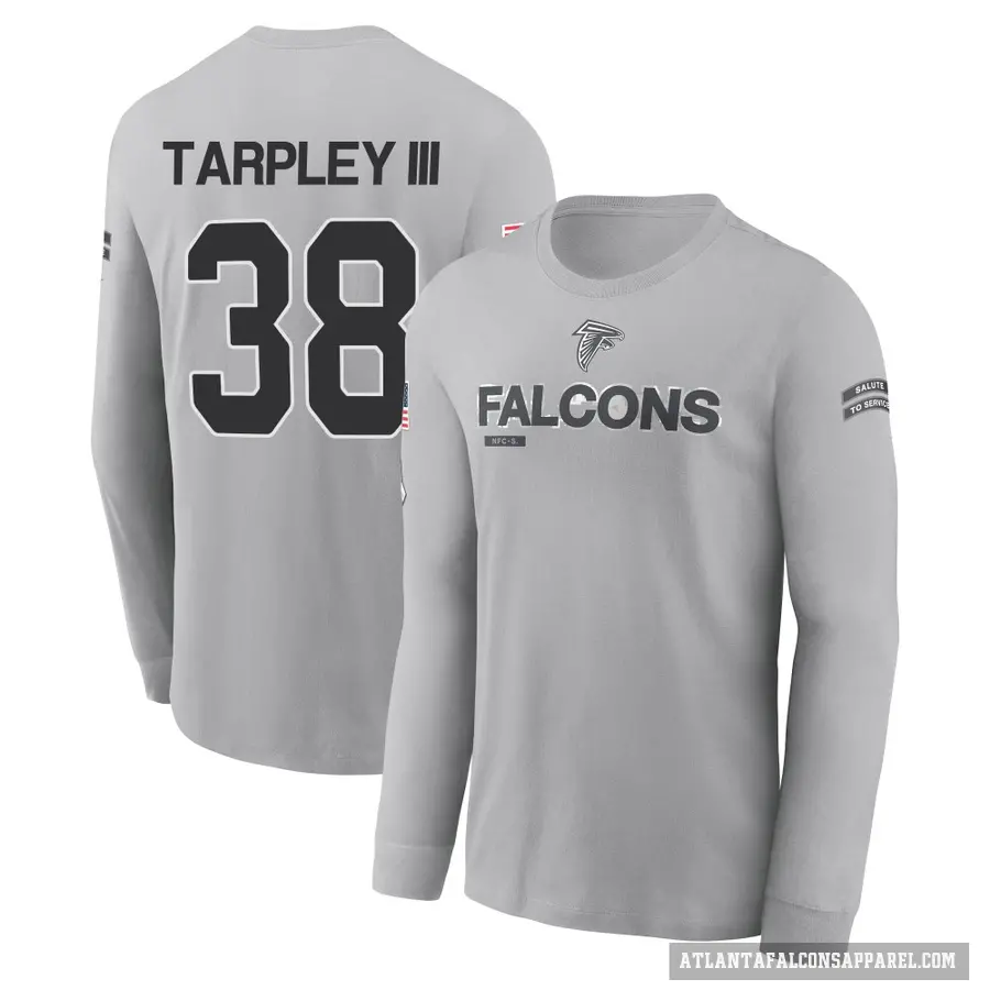 Men's ＃38 Tre Tarpley III Atlanta Falcons Gray 2024 Salute to Service Long Sleeve T-Shirt