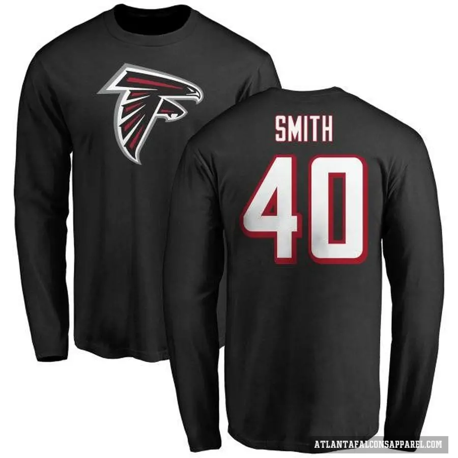 Men's ＃40 Keith Smith Atlanta Falcons Black Logo Long Sleeve T-Shirt