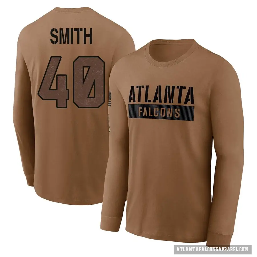 Men's ＃40 Keith Smith Atlanta Falcons Brown 2023 Salute To Service Long Sleeve T-Shirt