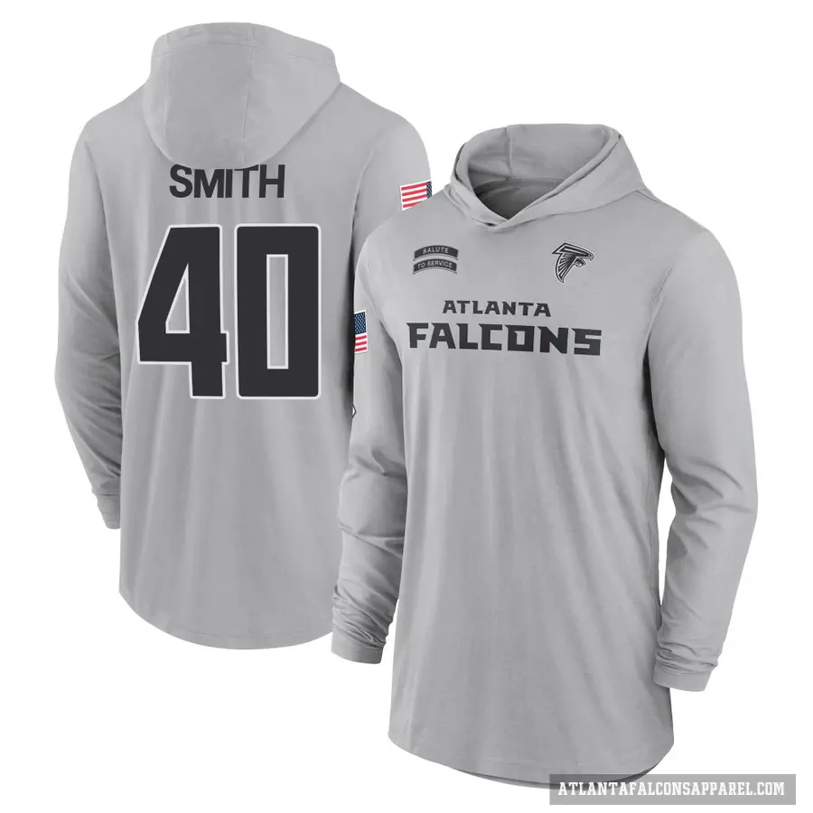 Men's ＃40 Keith Smith Atlanta Falcons Gray 2024 Salute to Service Lightweight Performance Long Sleeve Hooded T-Shirt