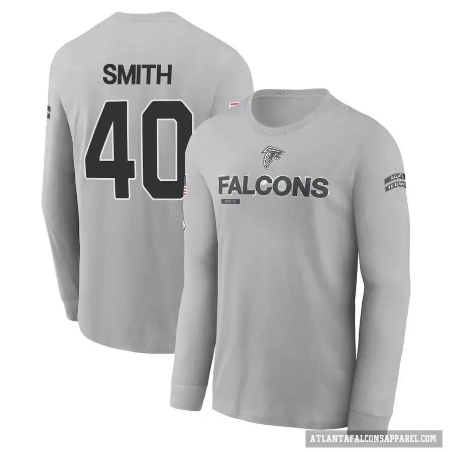 Men's ＃40 Keith Smith Atlanta Falcons Gray 2024 Salute to Service Long Sleeve T-Shirt