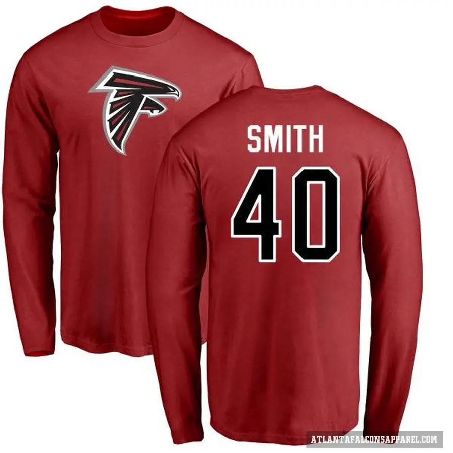 Men's ＃40 Keith Smith Atlanta Falcons Red Logo Long Sleeve T-Shirt