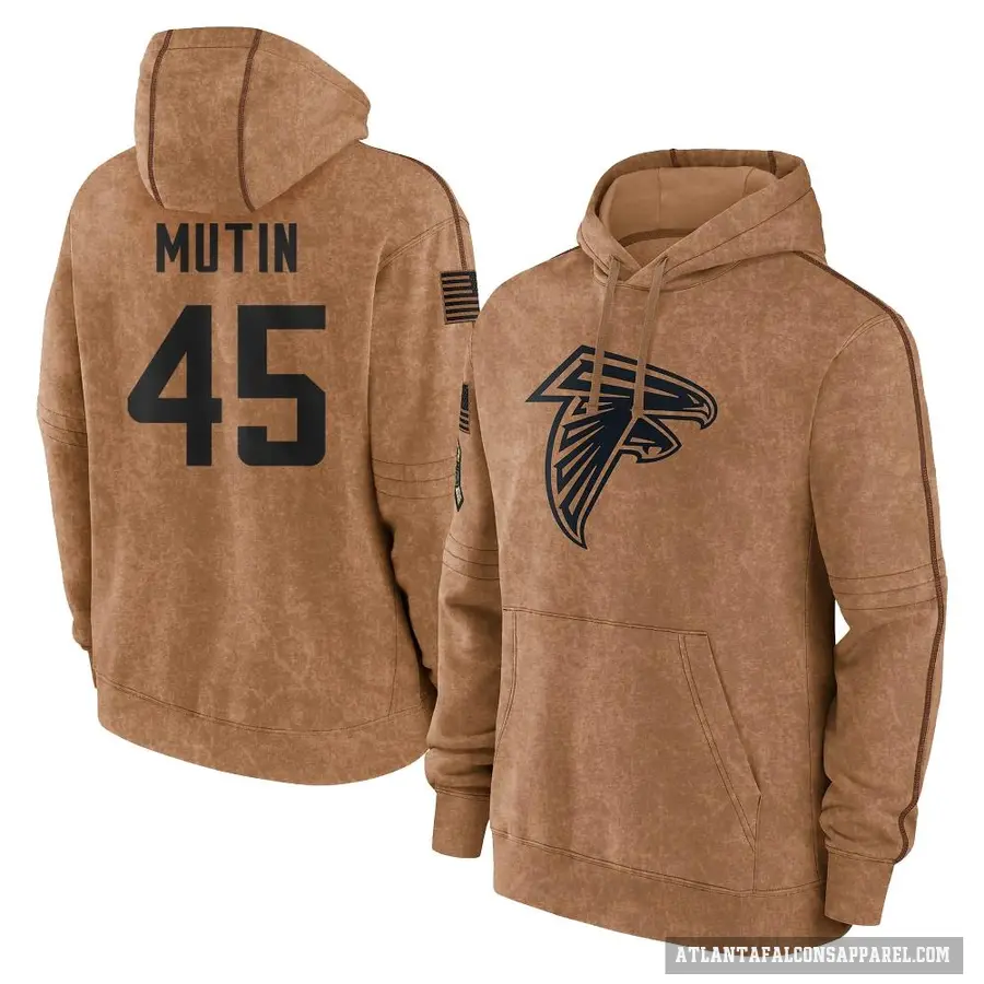 Men's ＃45 Donavan Mutin Atlanta Falcons Brown 2023 Salute To Service Club Pullover Hoodie