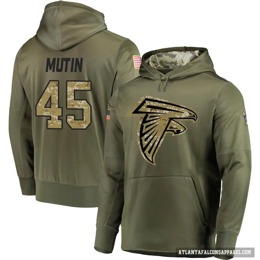 Men's ＃45 Donavan Mutin Atlanta Falcons Olive Salute to Service Pullover Hoodie