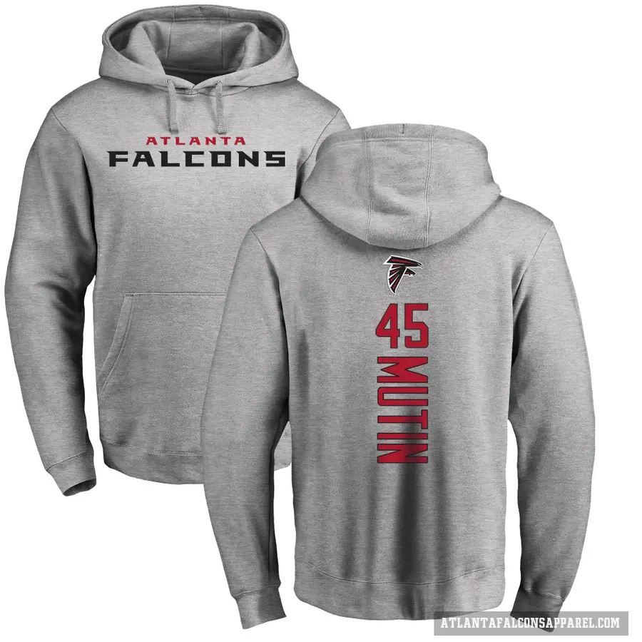 Men's ＃45 Donavan Mutin Atlanta Falcons Pro Line Ash Backer Pullover Hoodie