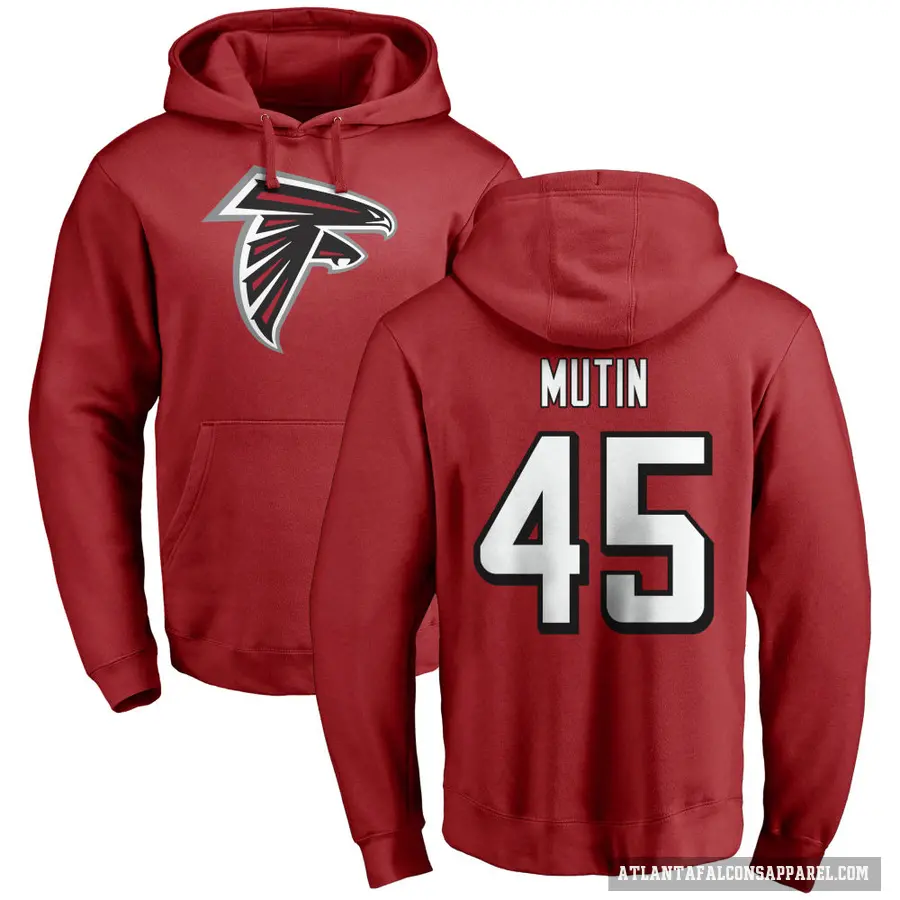 Men's ＃45 Donavan Mutin Atlanta Falcons Red Pro Line Name & Number Logo Pullover Hoodie