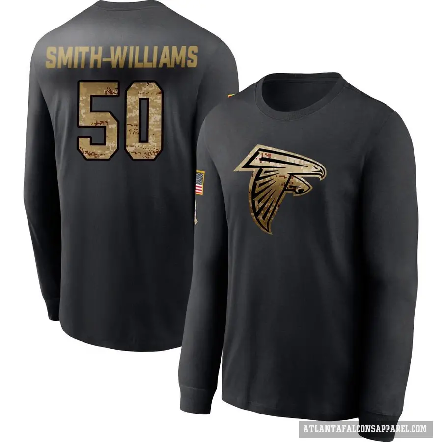 Men's ＃50 James Smith-Williams Atlanta Falcons Black 2020 Salute To Service Sideline Performance Long Sleeve T-Shirt