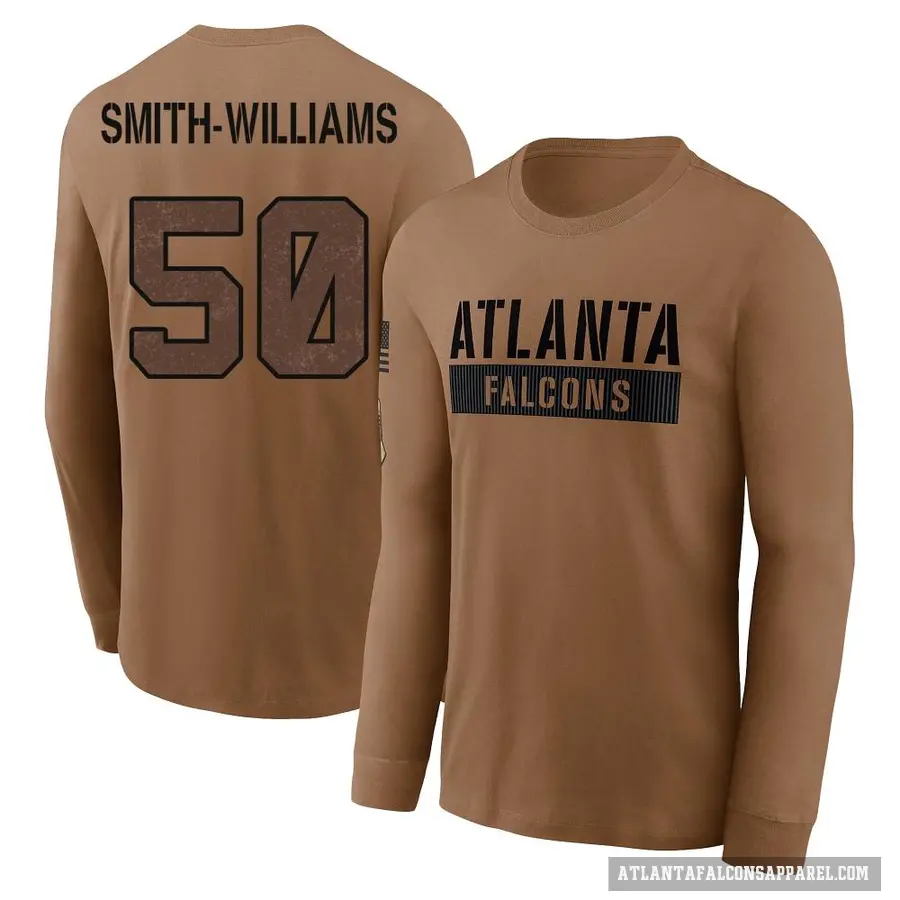 Men's ＃50 James Smith-Williams Atlanta Falcons Brown 2023 Salute To Service Long Sleeve T-Shirt