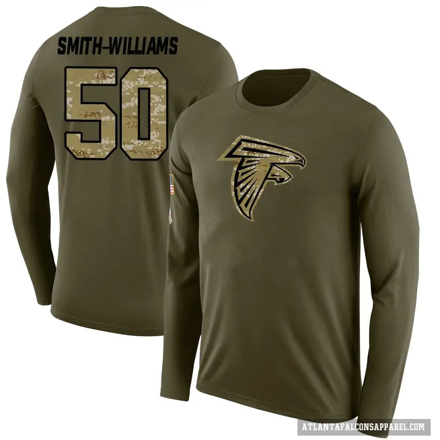 Men's ＃50 James Smith-Williams Atlanta Falcons Olive Salute to Service Sideline Long Sleeve T-Shirt