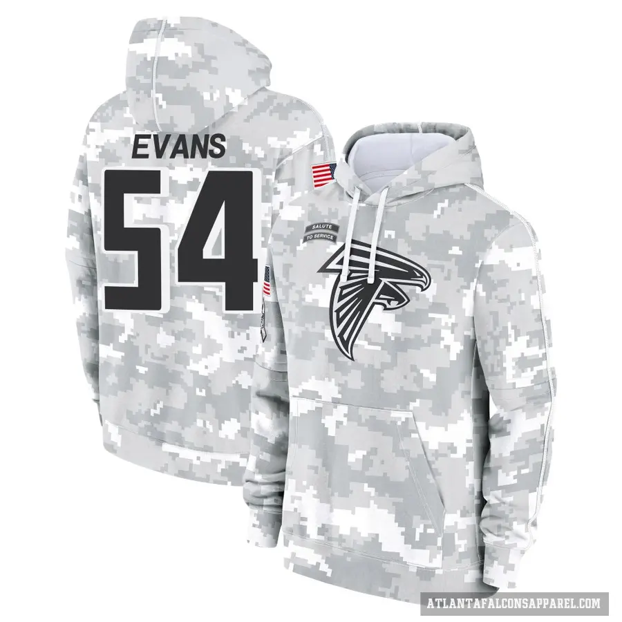 Men's ＃54 Rashaan Evans Atlanta Falcons Arctic Camo 2024 Salute to Service Club Fleece Pullover Hoodie