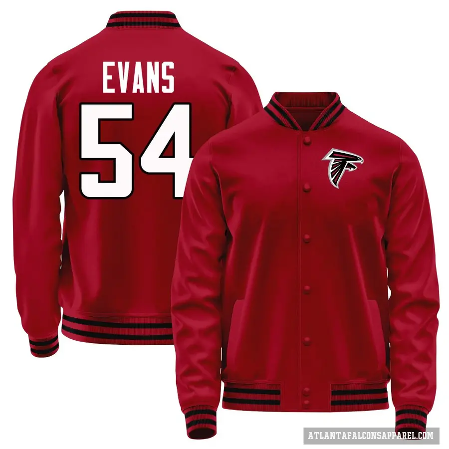 Men's ＃54 Rashaan Evans Atlanta Falcons Red Full-Snap Name & Number Jacket