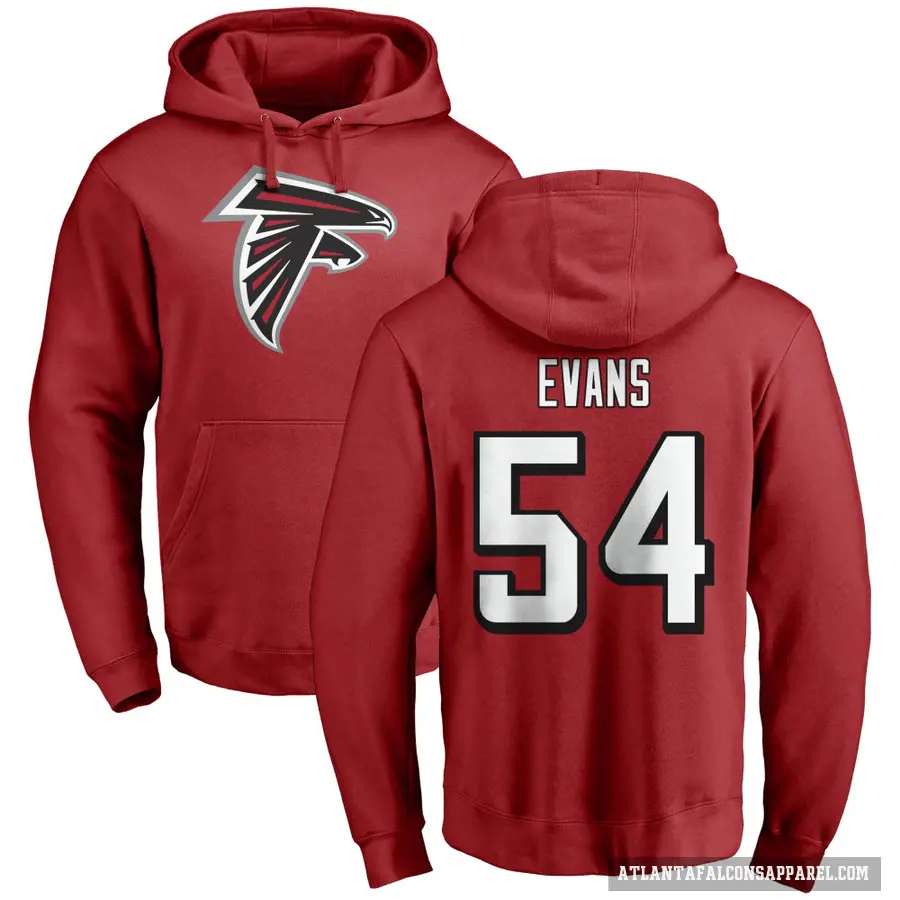 Men's ＃54 Rashaan Evans Atlanta Falcons Red Pro Line Name & Number Logo Pullover Hoodie