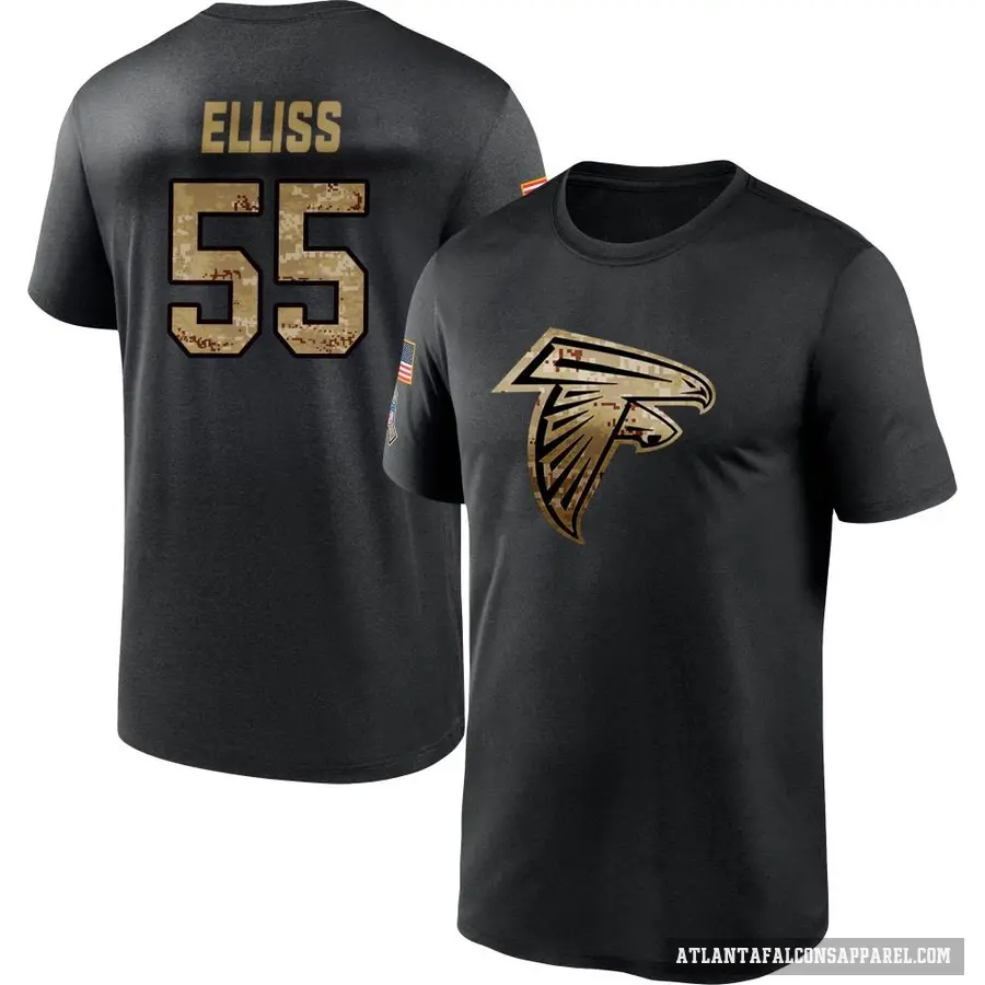 Men's ＃55 Kaden Elliss Atlanta Falcons Black 2020 Salute To Service Performance T-Shirt