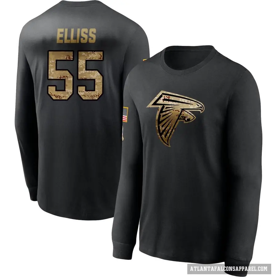 Men's ＃55 Kaden Elliss Atlanta Falcons Black 2020 Salute To Service Sideline Performance Long Sleeve T-Shirt