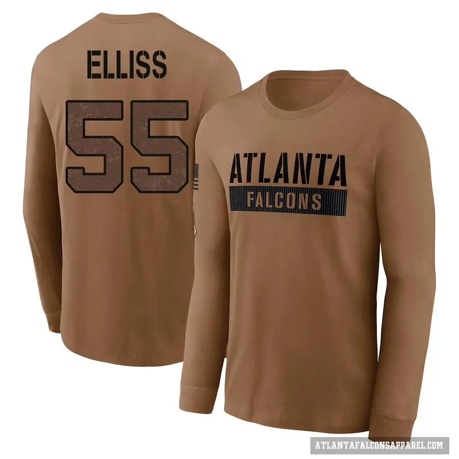 Men's ＃55 Kaden Elliss Atlanta Falcons Brown 2023 Salute To Service Long Sleeve T-Shirt