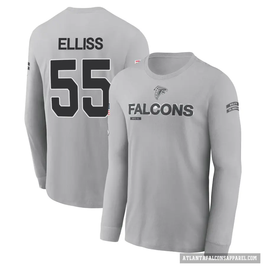 Men's ＃55 Kaden Elliss Atlanta Falcons Gray 2024 Salute to Service Long Sleeve T-Shirt