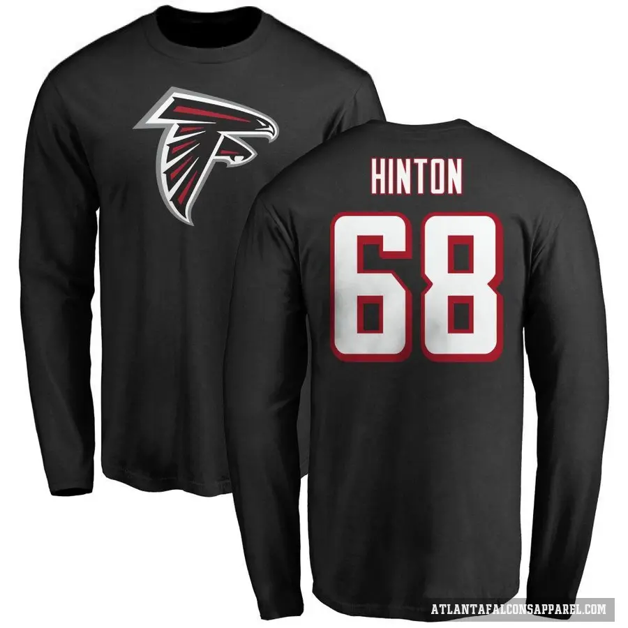 Men's ＃68 Kyle Hinton Atlanta Falcons Black Logo Long Sleeve T-Shirt