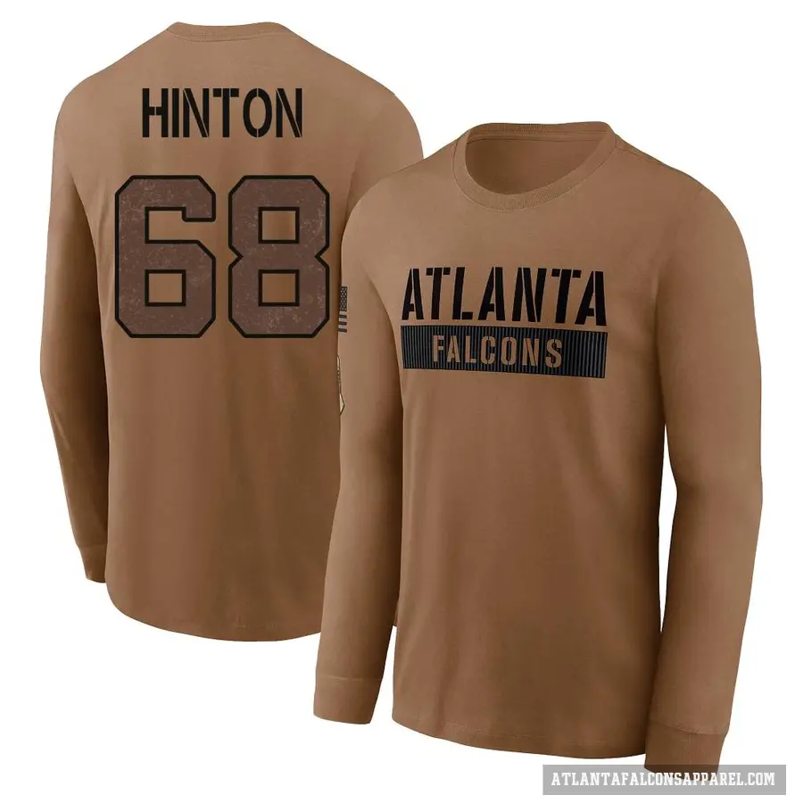 Men's ＃68 Kyle Hinton Atlanta Falcons Brown 2023 Salute To Service Long Sleeve T-Shirt