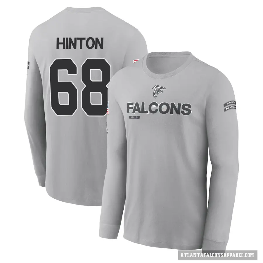 Men's ＃68 Kyle Hinton Atlanta Falcons Gray 2024 Salute to Service Long Sleeve T-Shirt