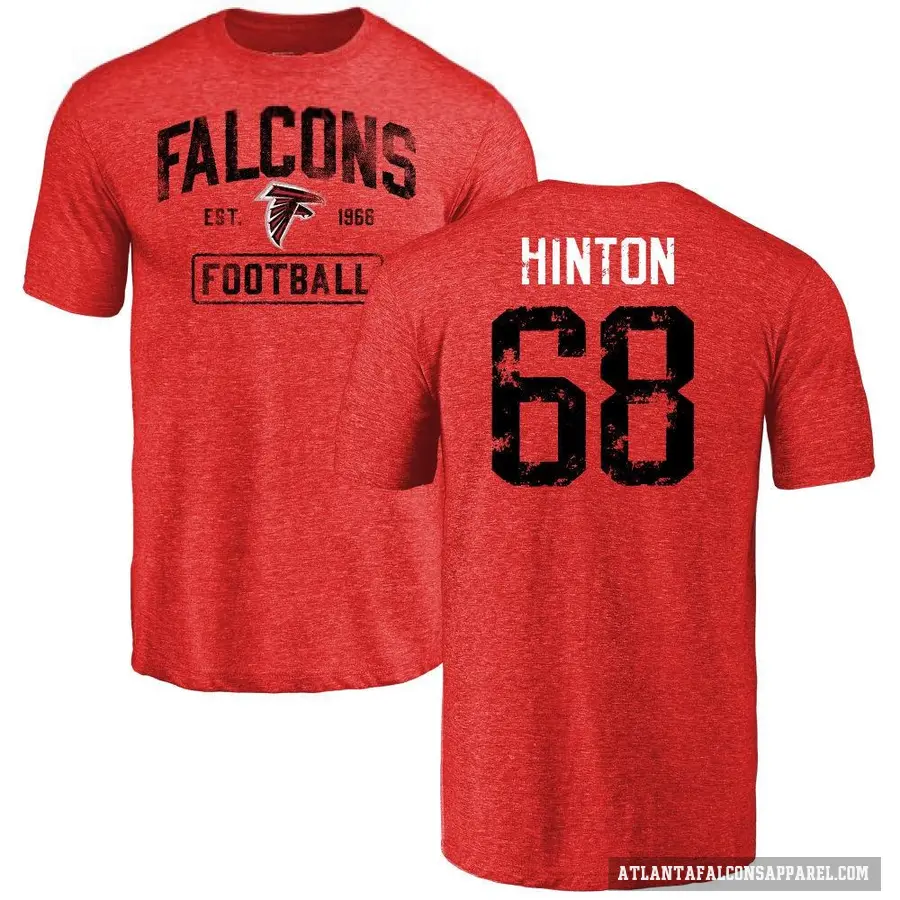 Men's ＃68 Kyle Hinton Atlanta Falcons Red Distressed T-Shirt