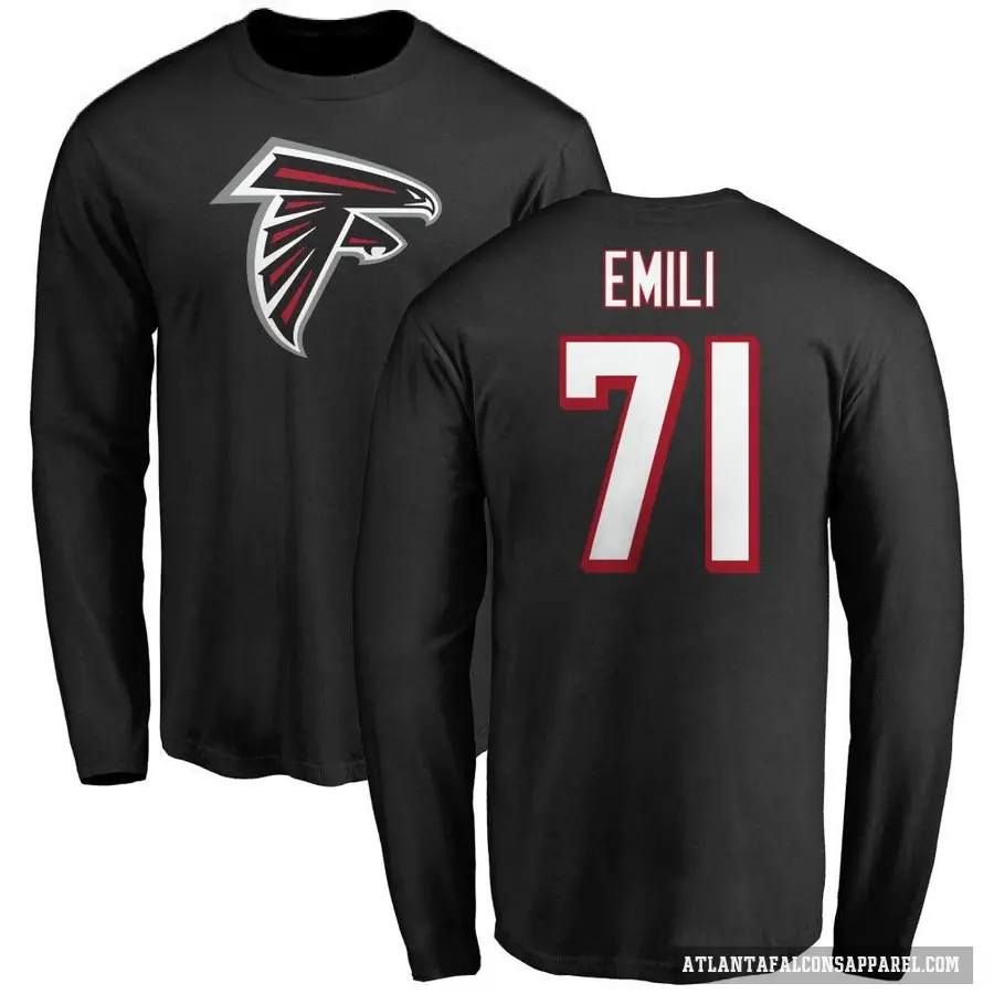 Men's ＃71 Prince Emili Atlanta Falcons Black Logo Long Sleeve T-Shirt