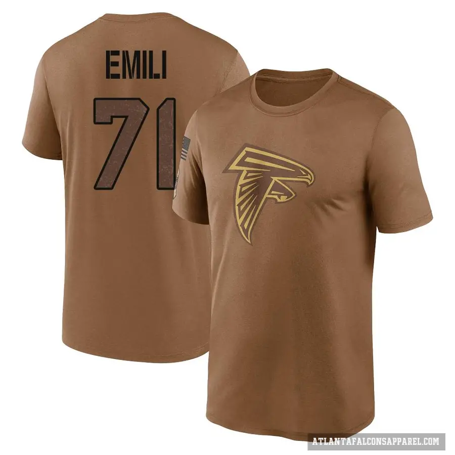 Men's ＃71 Prince Emili Atlanta Falcons Brown 2023 Salute To Service Performance T-Shirt