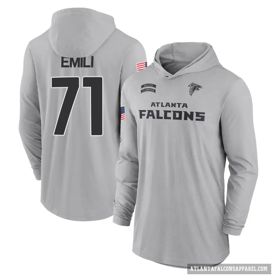 Men's ＃71 Prince Emili Atlanta Falcons Gray 2024 Salute to Service Lightweight Performance Long Sleeve Hooded T-Shirt