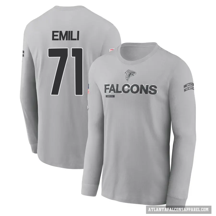 Men's ＃71 Prince Emili Atlanta Falcons Gray 2024 Salute to Service Long Sleeve T-Shirt