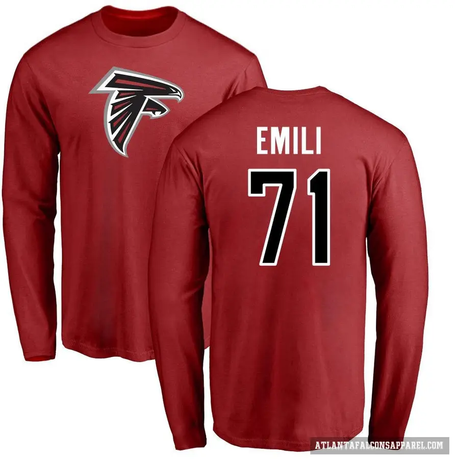 Men's ＃71 Prince Emili Atlanta Falcons Red Logo Long Sleeve T-Shirt