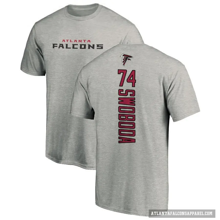 Men's ＃74 Ryan Swoboda Atlanta Falcons Ash Backer T-Shirt